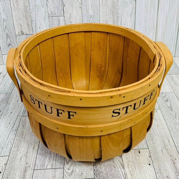 Rustic Wooden Bushel Basket Storage Handles Farmers Market Home Cabin Decor 11" - Picture 5 of 9